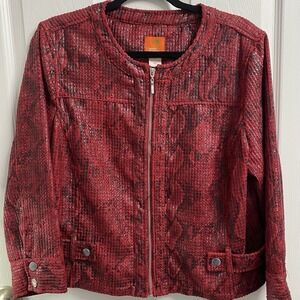 Hearts of Palm Faux Vegan Snakeskin Leather Jacket Size 14 Red Black Zip